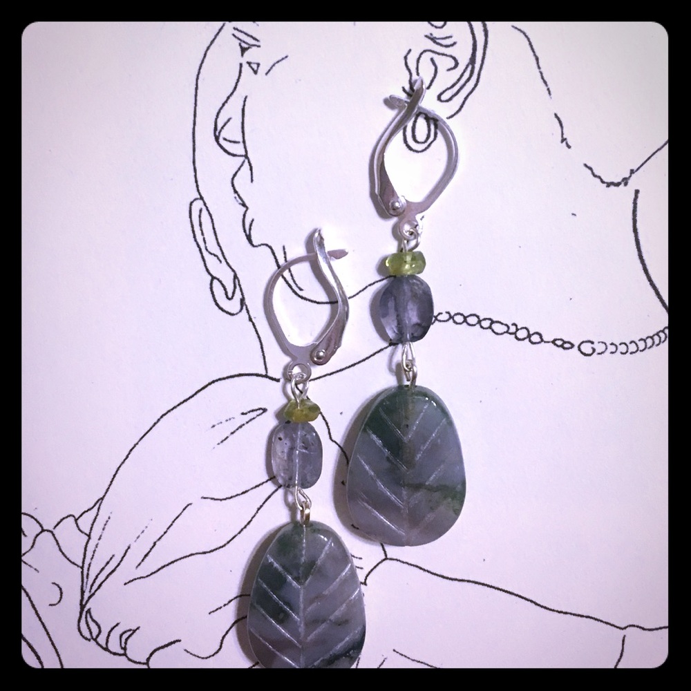 Moss Agate Leaf Earrings